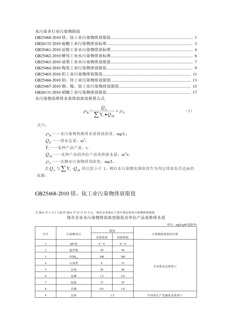 水污染各行业污染物限值2010_第1页
