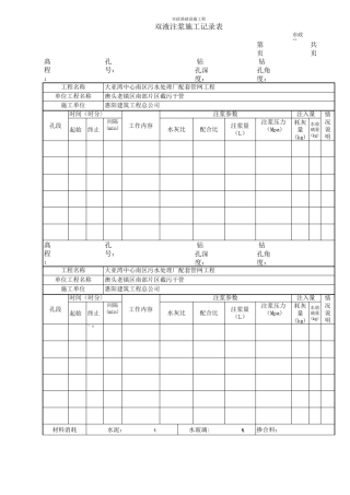 水泥—水玻璃双液注浆施工记录表