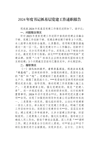 2024年度书记抓基层党建工作述职报告