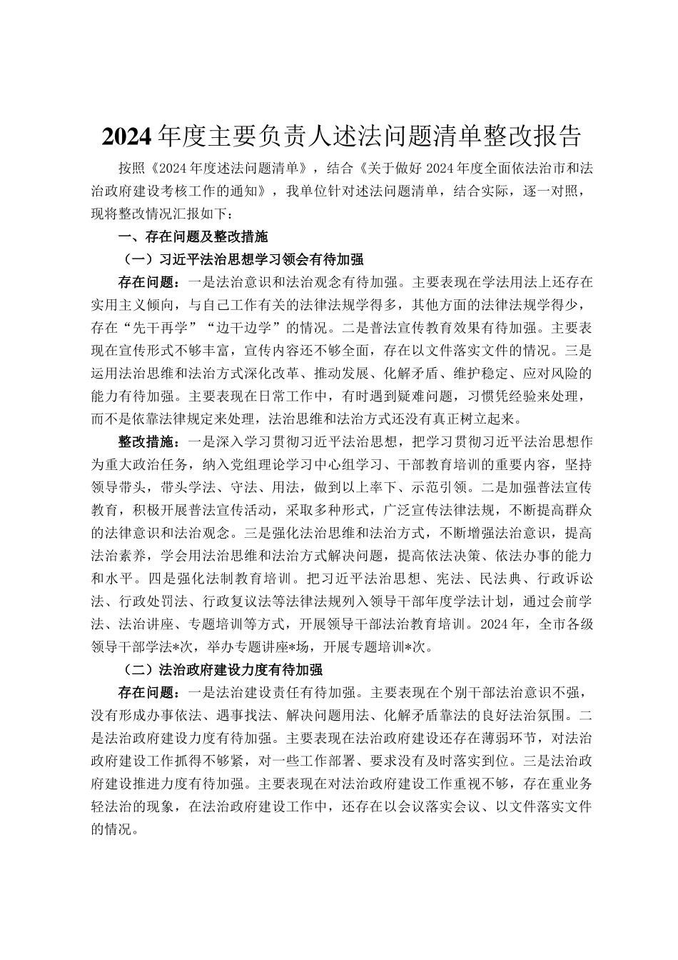 2024年度主要负责人述法问题清单整改报告_第1页