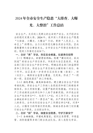 2024年全市安全生产隐患“大排查、大曝光、大整治”工作总结