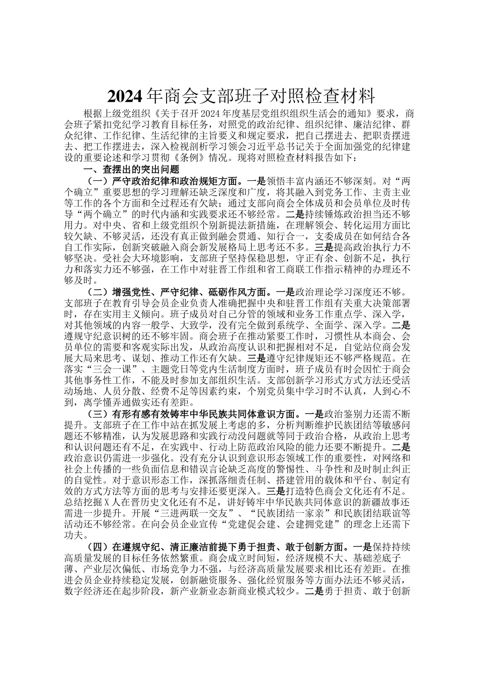 2024年商会支部班子对照检查材料_第1页