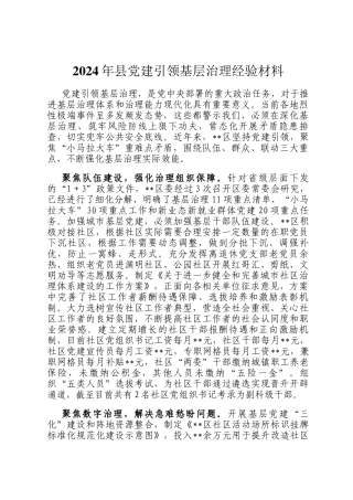 2024年县党建引领基层治理经验材料