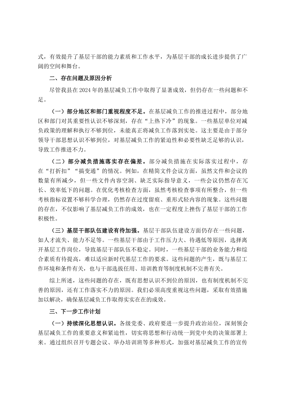 2024年县基层减负工作总结及下一步工作计划_第2页