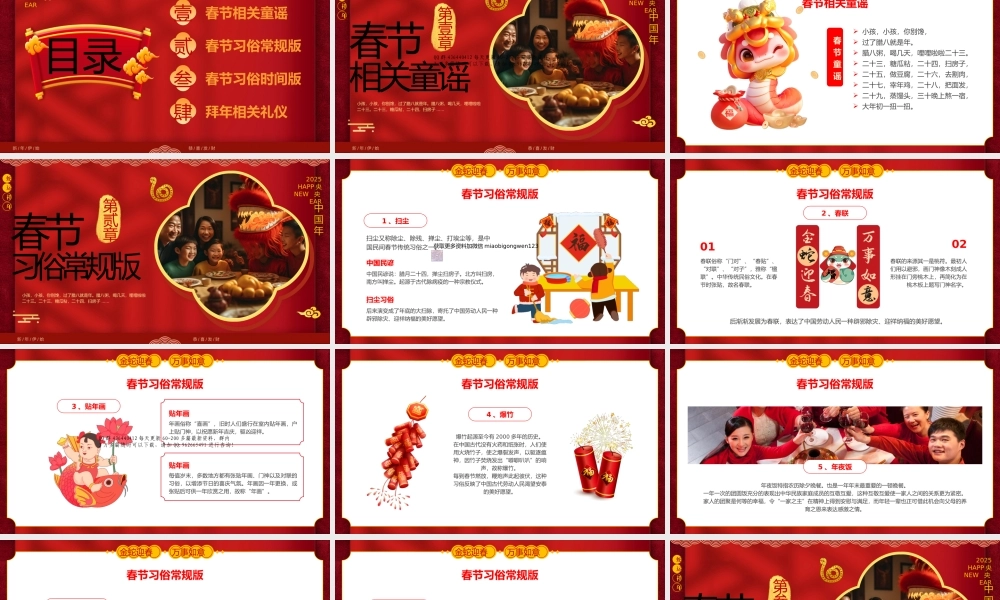 2025中国传统春节习俗介绍PPT课件含讲稿