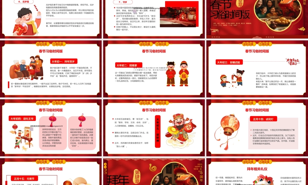 2025中国传统春节习俗介绍PPT课件含讲稿
