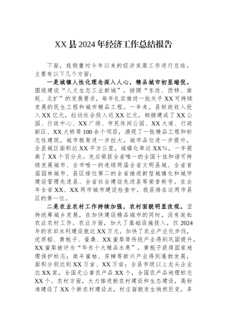 XX县2024年经济工作总结报告