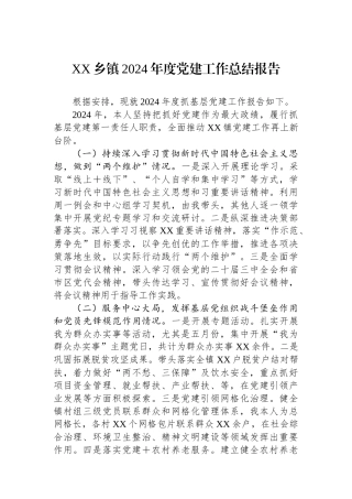XX乡镇2024年度党建工作总结报告