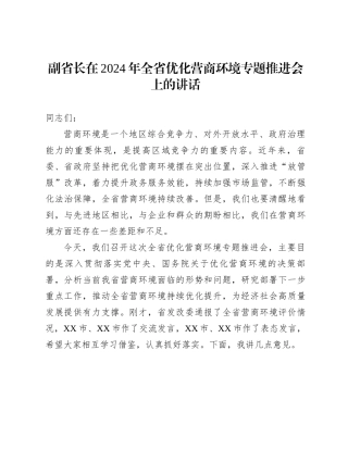 副省长在2024年全省优化营商环境专题推进会上的讲话