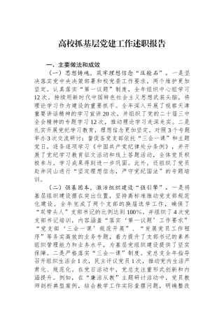 高校抓基层党建工作述职报告