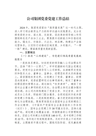 公司集团党委党建工作总结