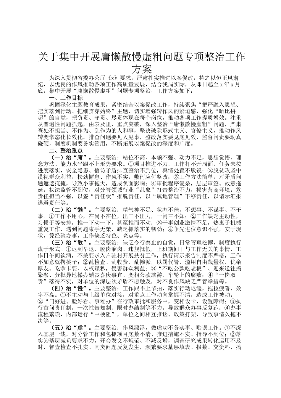 关于集中开展庸懒散慢虚粗问题专项整治工作方案_第1页
