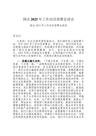 国企2025年工作动员部署会讲话