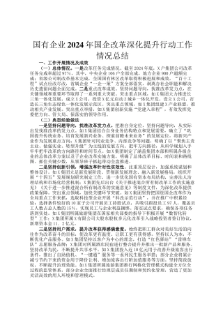 国有企业2024年国企改革深化提升行动工作情况总结