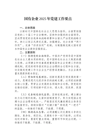 国有企业2025年党建工作要点
