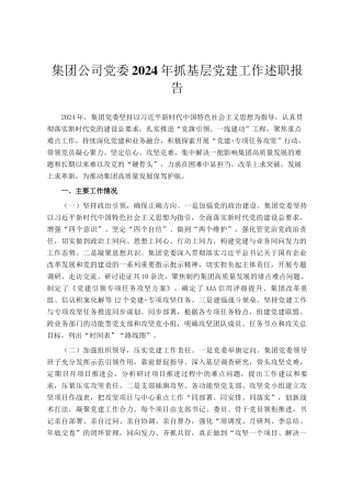 集团公司党委2024年抓基层党建工作述职报告