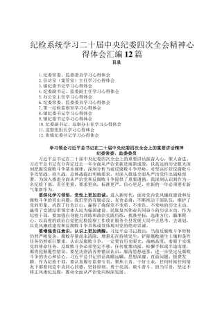纪检系统学习二十届中央纪委四次全会精神心得体会汇编12篇