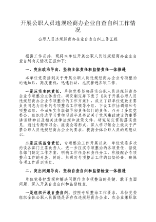 开展公职人员违规经商办企业自查自纠工作情况