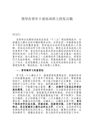 领导在青年干部培训班上的发言稿