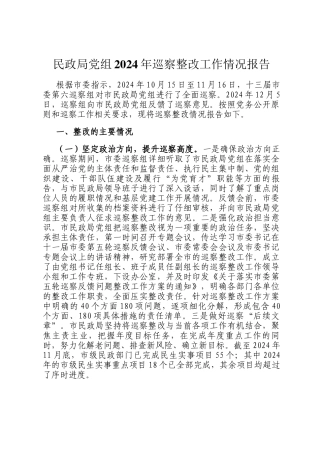 民政局党组2024年巡察整改工作情况报告
