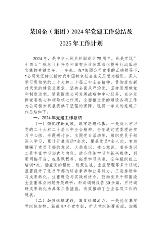 某国企（集团）2024年党建工作总结及2025年工作计划