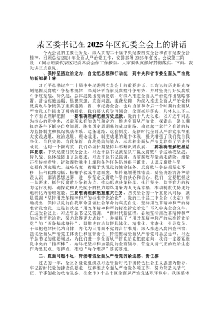 某区委书记在2025年区纪委全会上的讲话