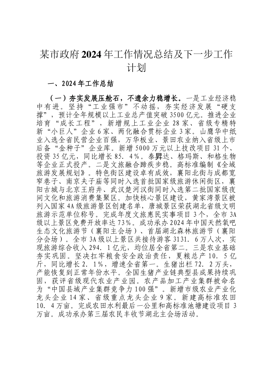 某市政府2024年工作情况总结及下一步工作计划_第1页