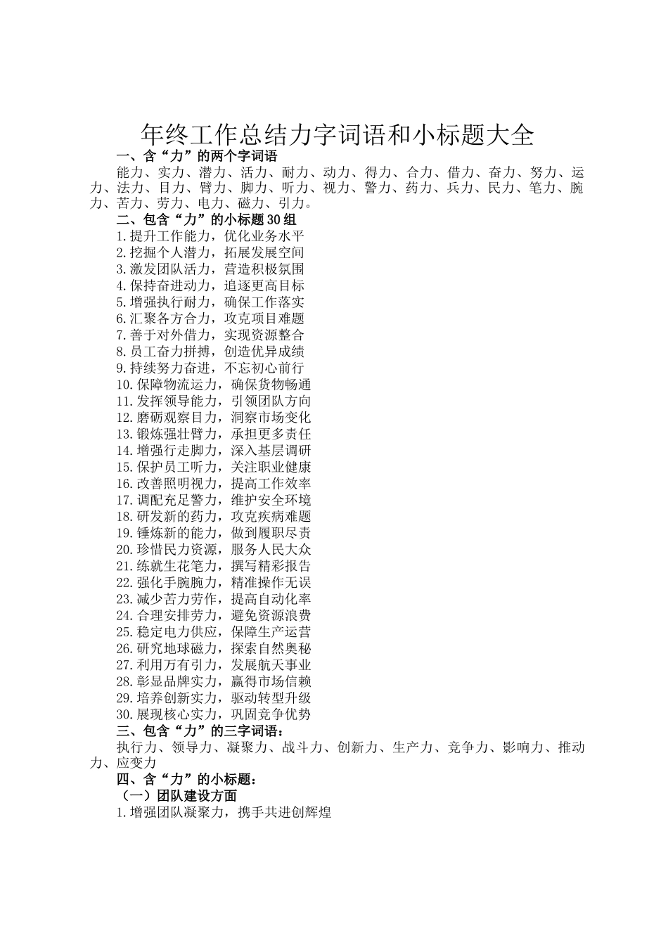 年终工作总结力字词语和小标题大全_第1页