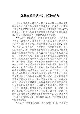 强化高质量党建引领保障能力