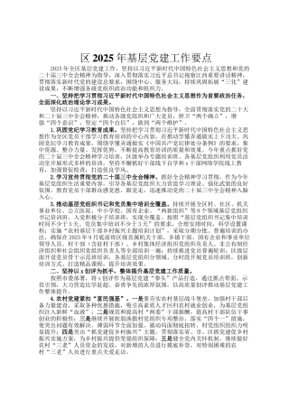 区2025年基层党建工作要点