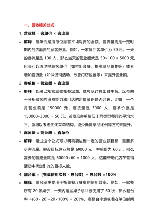 餐饮门店提升店效的公式及其解释