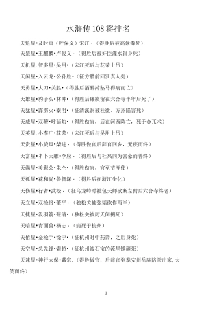 水浒传108将排名