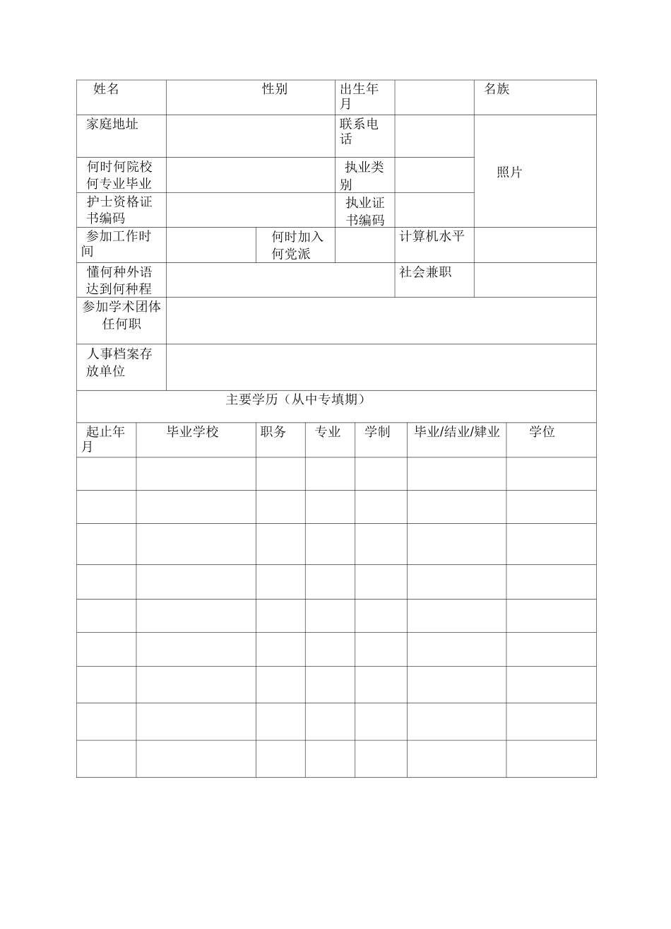 护理人员技术档案模板_第3页