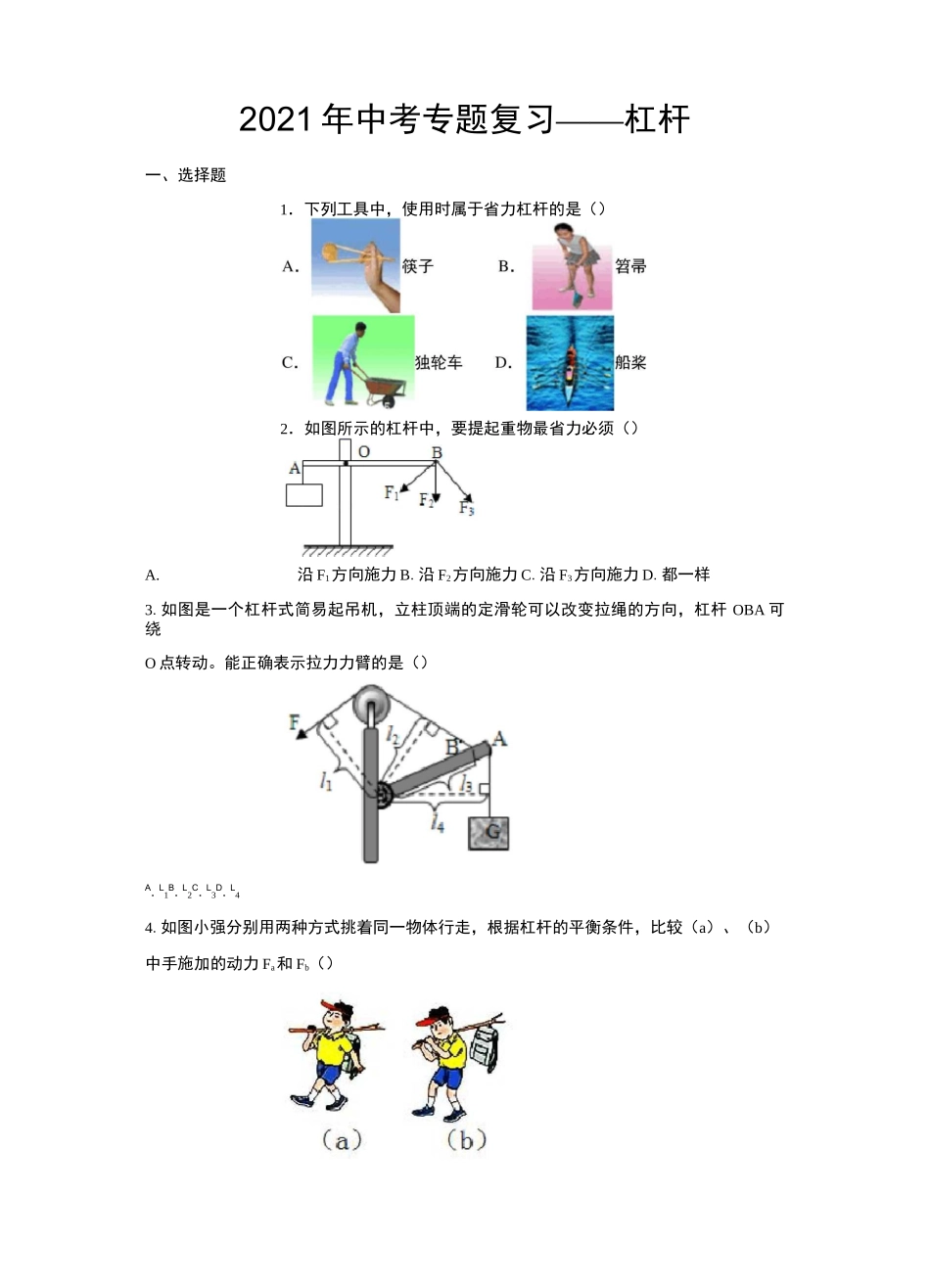 2021年中考专题复习——杠杆_第1页