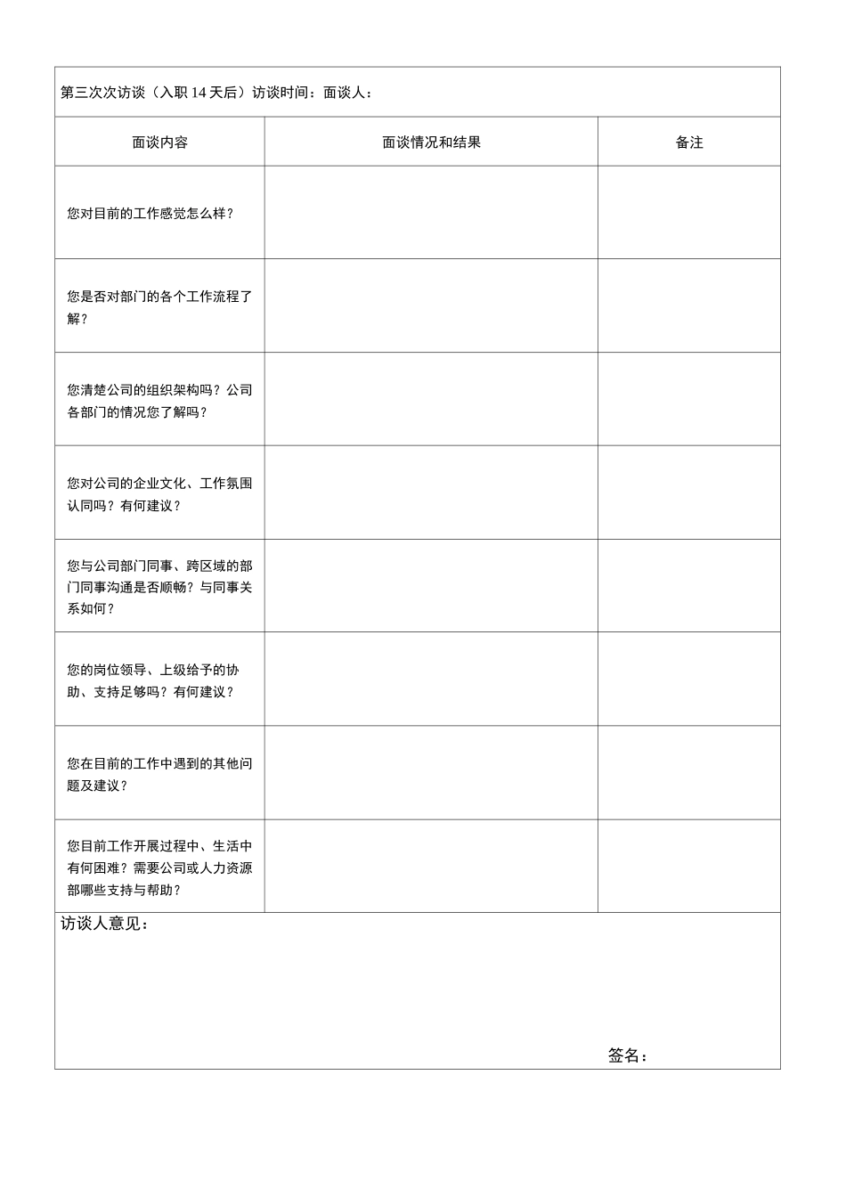 员工入职度面谈表_第3页