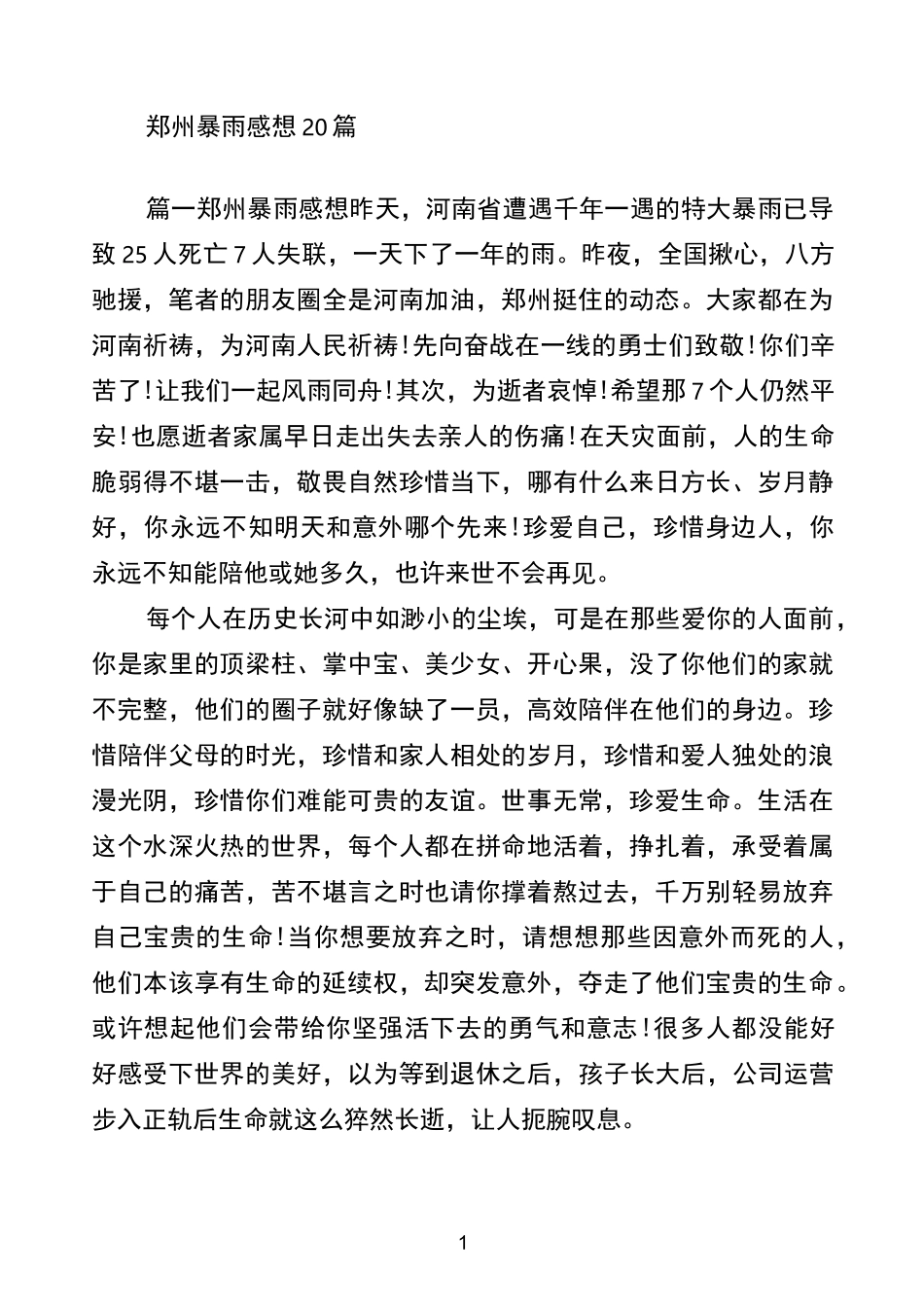 郑州暴雨感想20篇_第1页