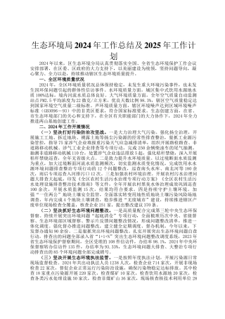 生态环境局2024年工作总结及2025年工作计划