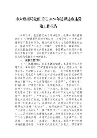 市大数据局党组书记2024年述职述廉述党建工作报告