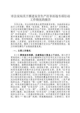 市公安局关于推进安全生产打非治违专项行动工作情况的报告