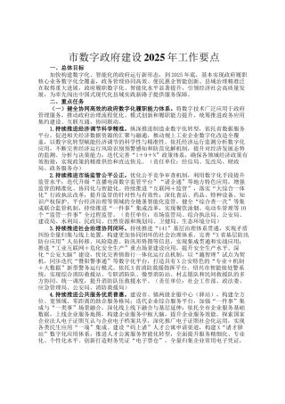 市数字政府建设2025年工作要点