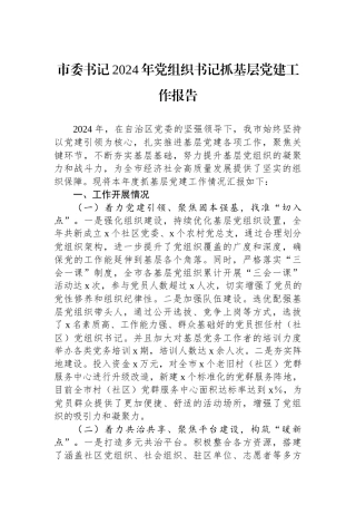 市委书记2024年党组织书记抓基层党建工作报告