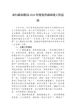 市行政审批局2024年优化营商环境工作总结