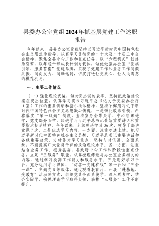 县委办公室党组2024年抓基层党建工作述职报告