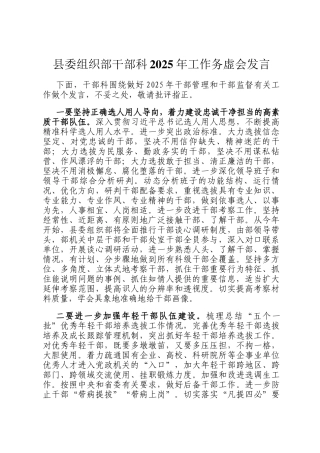 县委组织部干部科2025年工作务虚会发言
