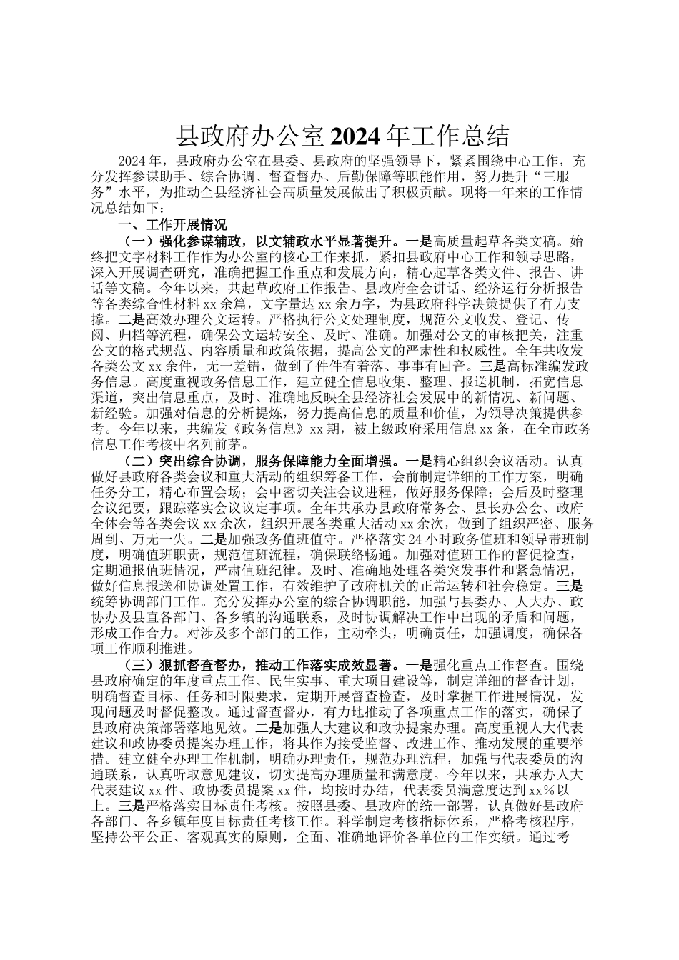 县政府办公室2024年工作总结_第1页