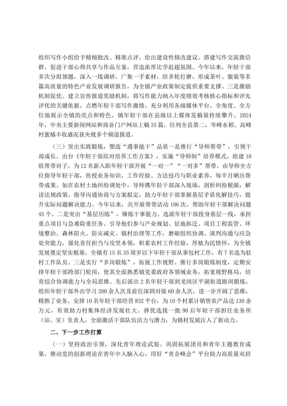 乡镇党委2024年青年干部培养工作总结_第2页