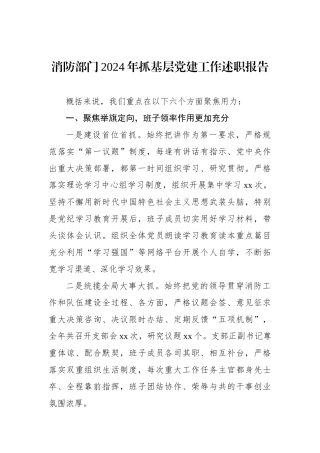 消防部门2024年抓基层党建工作述职报告