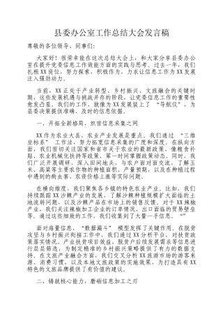 县委办公室工作总结大会发言稿