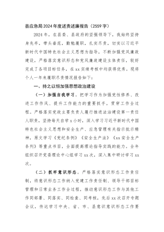 县应急局2024年度述责述廉报告（2559字）【资深秘书】