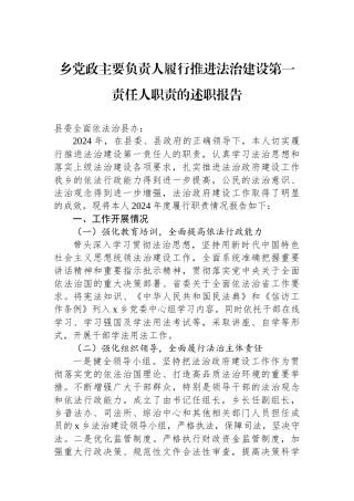 乡党政主要负责人履行推进法治建设第一责任人职责的述职报告